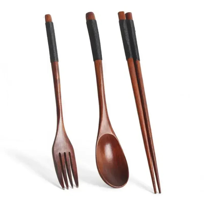 Wooden Handle Cutlery Set - 3 Piece (Reusable Stainless Steel Tableware)