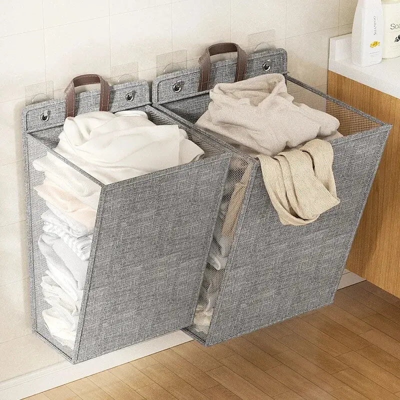 Foldable Linen Laundry Basket - Wall-Mounted Space-Saving Storage