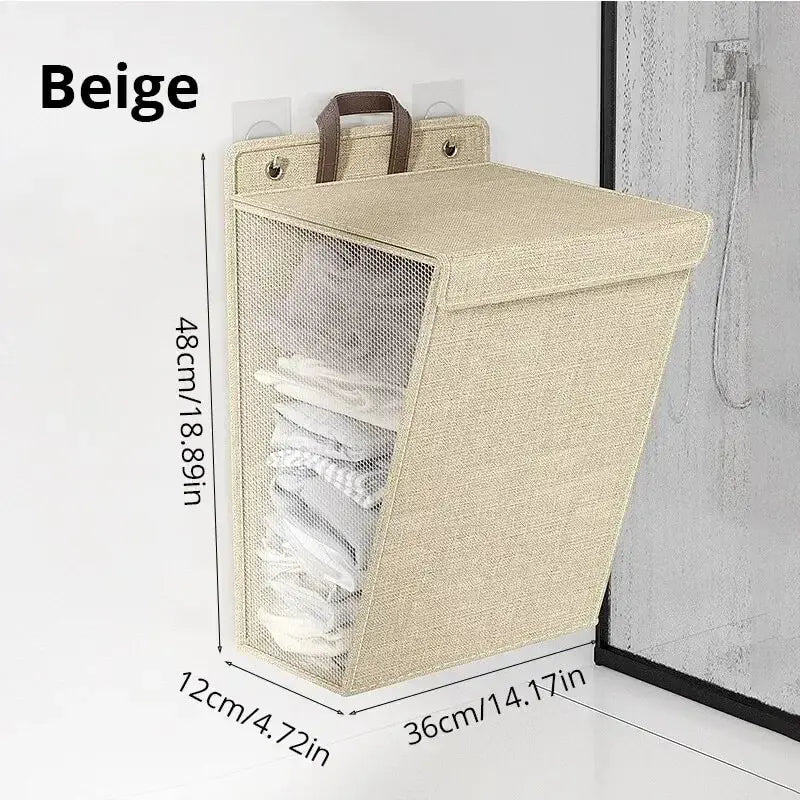 Foldable Linen Laundry Basket - Wall-Mounted Space-Saving Storage