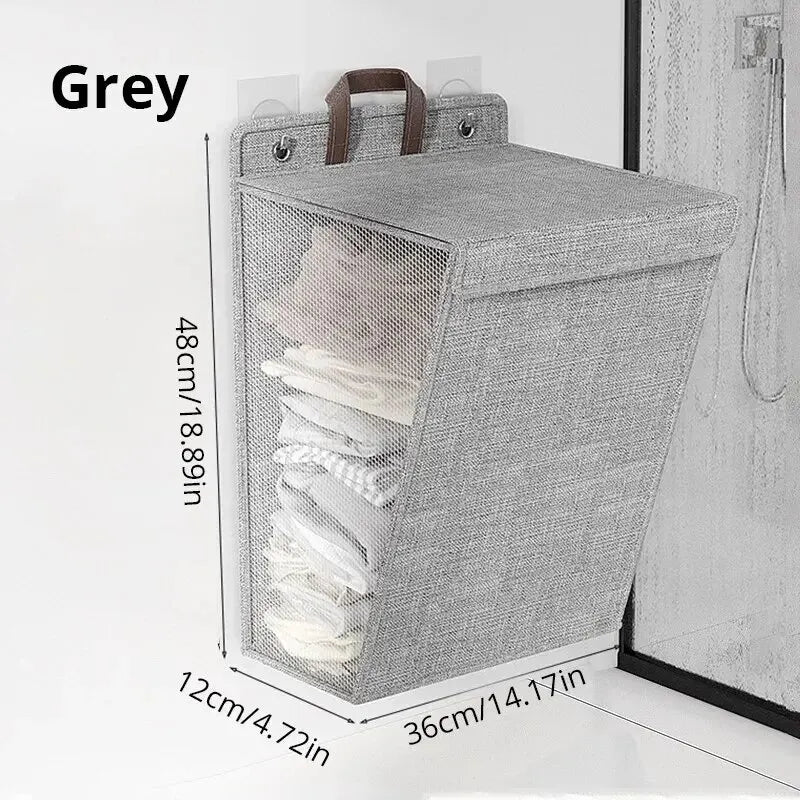Foldable Linen Laundry Basket - Wall-Mounted Space-Saving Storage
