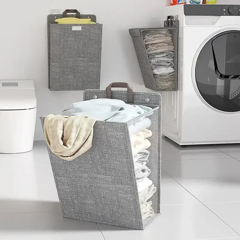 Foldable Linen Laundry Basket - Wall-Mounted Space-Saving Storage