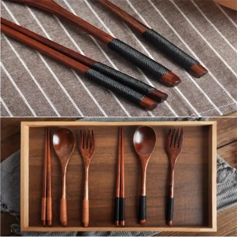 Wooden Handle Cutlery Set - 3 Piece (Reusable Stainless Steel Tableware)