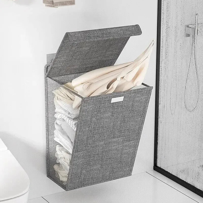 Foldable Linen Laundry Basket - Wall-Mounted Space-Saving Storage