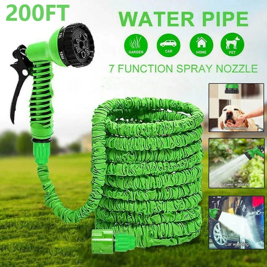 Expandable Garden Hose - 200ft with 7-Function Spray Nozzle